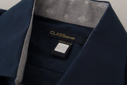 Roberto Cavalli Navy Blue Cotton Dress Formal Shirt