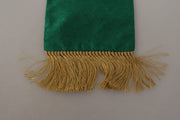 Dolce & Gabbana Green Crown Embroidered Shawl Fringe Blend Silk