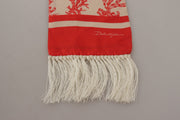 Dolce & Gabbana White Red Coral Print Shawl Wrap Fringe Scarf