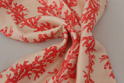 Dolce & Gabbana White Red Coral Print Shawl Wrap Fringe Scarf