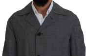 Dolce & Gabbana Gray Wool Plaid Long Trench Coat Jacket Trench Coat Jacket