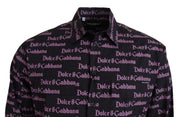 Dolce & Gabbana Black Purple Logo Slim Dress Formal Shirt