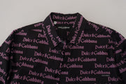 Dolce & Gabbana Black Purple Logo Slim Dress Formal Shirt