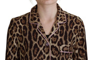 Dolce & Gabbana Brown Leopard Print Long Sleeves Blouse Top