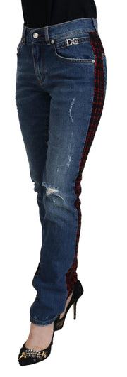 Dolce & Gabbana Blue Checkered Back Skinny Denim Jeans