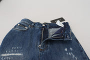 Dolce & Gabbana Blue Washed Cotton Tattered Denim Jeans