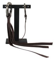 Costume National Brown Leather Silver Tone Metal Keyring Keychain