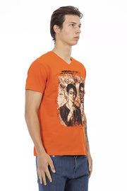 Trussardi Action Orange Cotton Men's V-Neck T-Shirt