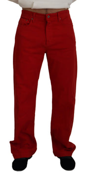 Dolce & Gabbana Red Cotton Straight Fit Men Denim Jeans