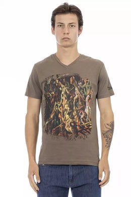 Trussardi Action Brown Cotton Men's V-Neck T-Shirt