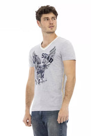 Trussardi Action Gray Cotton Men's V-Neck T-Shirt