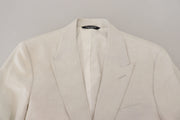 Dolce & Gabbana White Linen Slim Fit Jacket Blazer