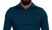Dolce & Gabbana Blue Cotton Collared Slim Pullover Sweater
