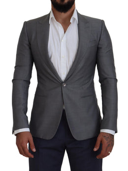 Dolce & Gabbana Gray Wool Silk Slim Fit Jacket Blazer