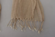 Costume National Beige Cotton Shawl Foulard Fringe Scarf