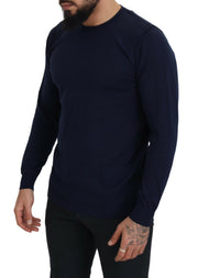 Paolo Pecora Milano Blue Cotton Crewneck Pullover Sweater