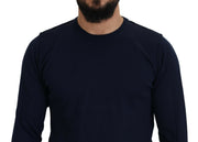 Paolo Pecora Milano Blue Cotton Crewneck Pullover Sweater