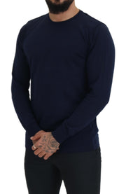 Paolo Pecora Milano Blue Cotton Crewneck Pullover Sweater