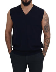 Paolo Pecora Milano Black Cotton V-neck Sleeveless Tank T-shirt