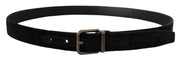 Dolce & Gabbana Black Velvet Silver Tone Logo Metal Buckle Belt