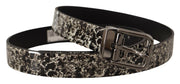 Dolce & Gabbana Black Marble Print Leather Gray Logo Belt