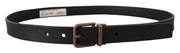 Dolce & Gabbana Black Leather Brass Metal Grain Buckle Classic Belt