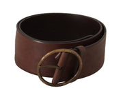Dolce & Gabbana Dark Brown Wide Waist Leather Metal Round Buckle Belt