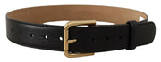 Dolce & Gabbana Black Solid Leather Classic Gold Waist Buckle Belt