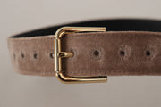 Dolce & Gabbana Light Brown Velvet Gold Tone Logo Metal Buckle Belt