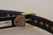 Dolce & Gabbana Light Brown Velvet Gold Tone Logo Metal Buckle Belt