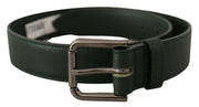 Dolce & Gabbana Army Green Leather Logo Metal Waist Buckle Belt
