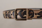 Dolce & Gabbana Brown Leather Leopard Print Bronze Metal Buckle Belt