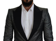 Dolce & Gabbana Black Silver Jacquard Slim Fit Jacket Blazer