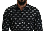 Dolce & Gabbana Black Crown Print GOLD Slim Shirt