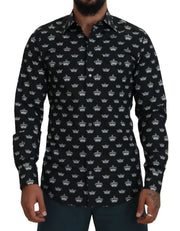 Dolce & Gabbana Black Crown Print GOLD Slim Shirt