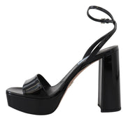 Prada Black Patent Sandals Ankle Strap Heels Leather
