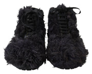 Dolce & Gabbana Black Leather Combat Shearling Boots Shoes