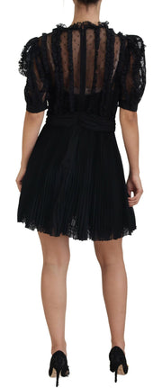 Dolce & Gabbana Black Lace Trim A-line Mini Nylon Dress