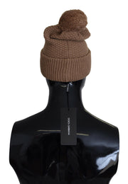 Dolce & Gabbana Brown Solid Knitted Fur Ball Winter Beanie Hat