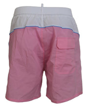 Dsquared² White Pink Logo Print Men Beachwear Shorts Swimwear