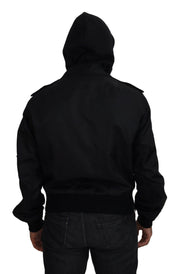Dolce & Gabbana Black Nylon Hooded Full Zip Men Coat Jacket