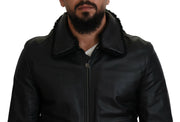 Dolce & Gabbana Black Lamb Leather Collared Men Coat Jacket