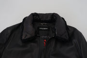 Dolce & Gabbana Black Lamb Leather Collared Men Coat Jacket