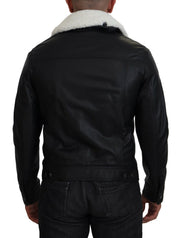 Dolce & Gabbana Black Lamb Leather Collared Men Coat Jacket