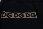 Dolce & Gabbana Black Cotton Elastic Waist DG Logo Cropped Pants