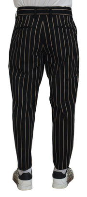 Dolce & Gabbana Black Beige Striped Cotton Stretch Pants