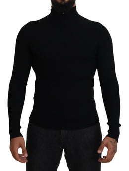 Dolce & Gabbana Black Half Zip Turtleneck Pullover Sweater