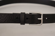 Dolce & Gabbana Black Calf Leather Silver Tone Logo Metal Buckle Belt