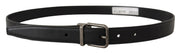 Dolce & Gabbana Black Plain Leather Vintage Logo Metal Buckle Belt