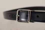Dolce & Gabbana Black Calf Leather Silver Metal Logo Buckle Belt